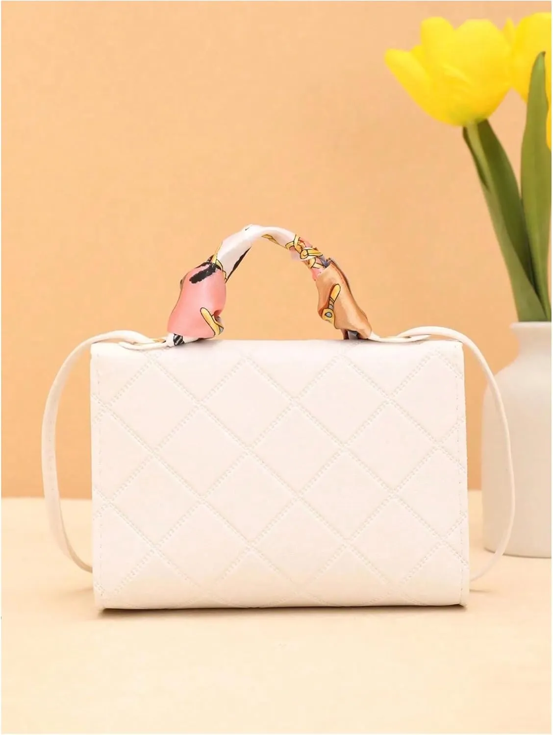 QWINEE Women's Elegant Top Handle Satchel Handbag Geo Quilted PU Leather Small Crossbody Bag