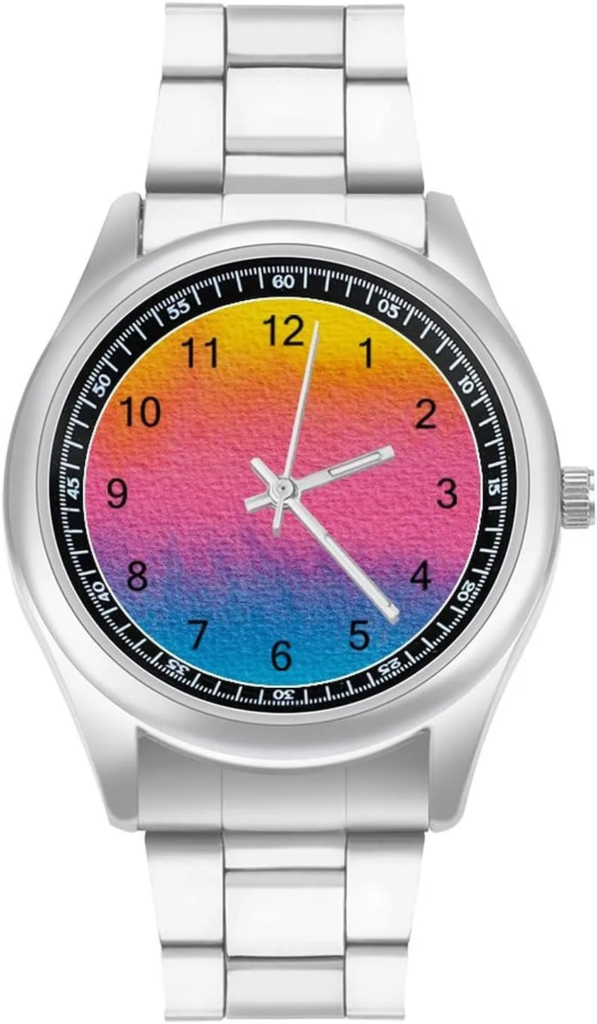 Rainbow The Same Fantastic Color Stainless Steel Strap Business Watches for Men Easy Reader Work Casual Watch