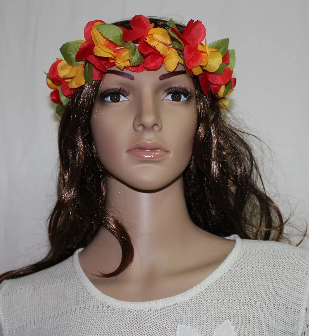 Rainview Creations Hawaii Floral Headband-haku Lei Elastic Hawaiian Haku Leis Headdress Red/yellow