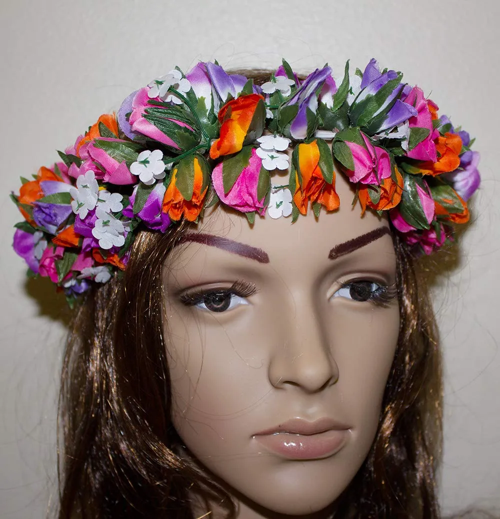 Rainview Creations Women Floral Headband Rose Bud Flower Elastic Hawaiian Haku Leis Headdress