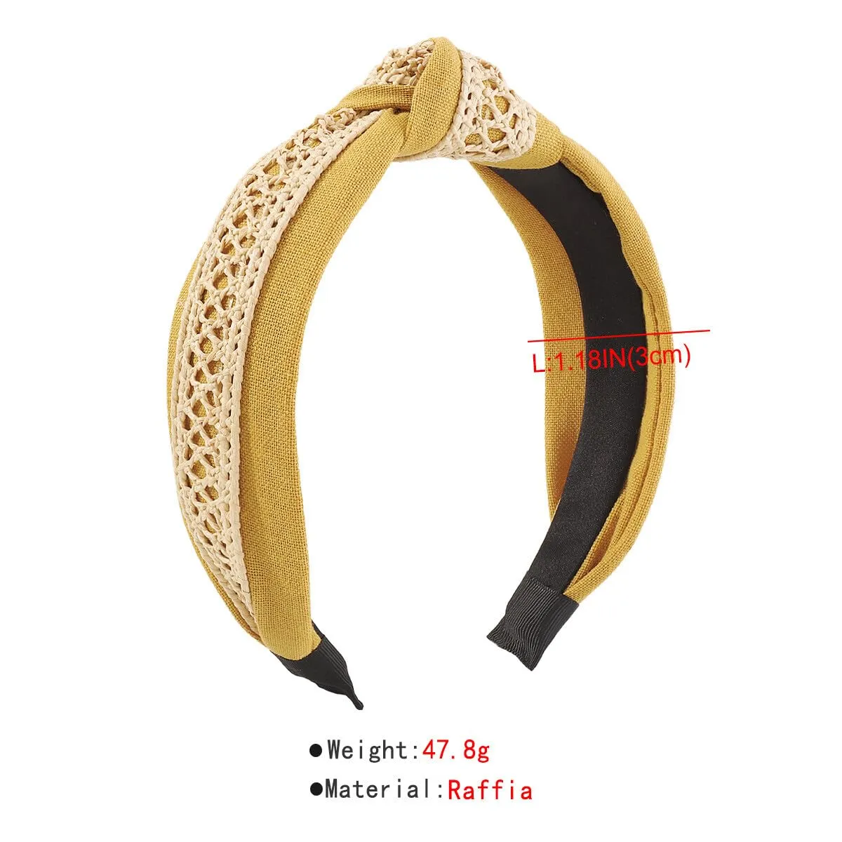 Retro Ethnic Raffia Straw Braid Knotted Headband Wide Statement Twisted Hair Hoop Holiday Beach Party Hairband Hair Accessories for Women Girls Yellow