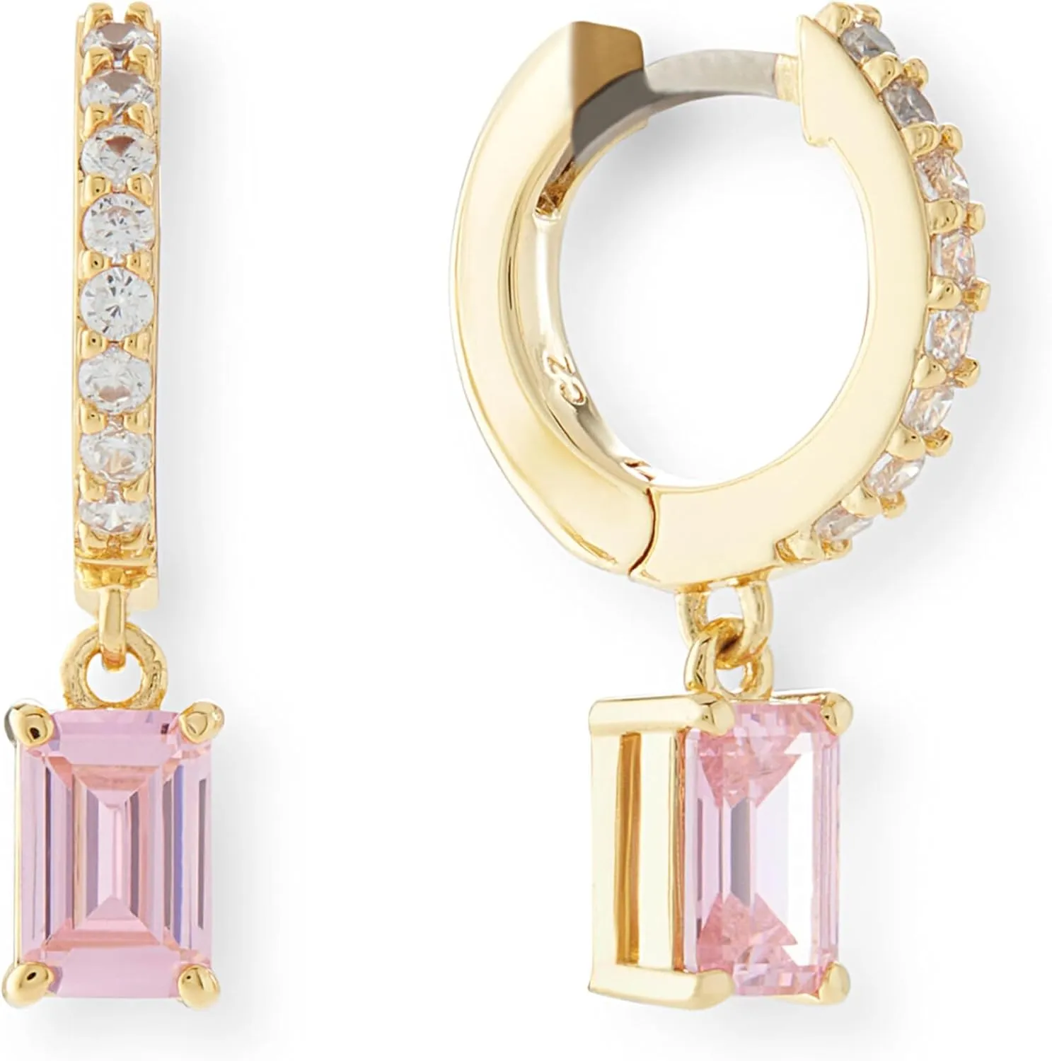 Rocksbox Baguette Drop Huggies - Hoops for Women - High Polish Plating with Cubic Zirconia Pave - Premium Quality Jewelry - 20mm