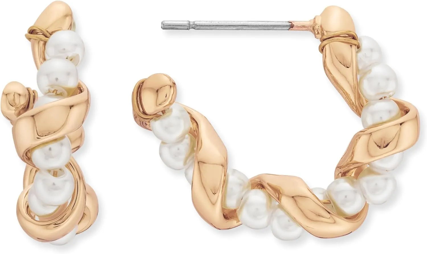 Rocksbox Zelda Twisted Pearl Huggies - Gold Hoops for Women - 14k Gold Plating with Faux Pearls - Premium Quality Jewelry - 20mm