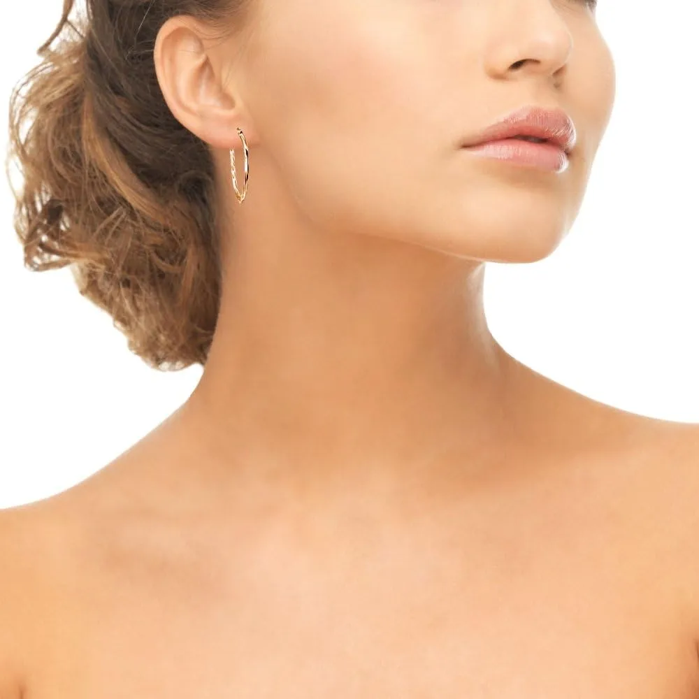 Rose Gold Flash Sterling Silver Twist Round Hoop Earrings for Women (2x15mm - 50mm Diameter)