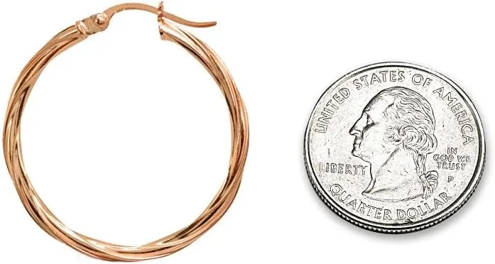 Rose Gold Flash Sterling Silver Twist Round Hoop Earrings for Women (2x15mm - 50mm Diameter)