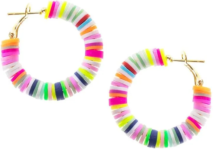 Rosemarie & Jubalee Women's Whimsical Colorful Rainbow Fimo Rubber Rings Hypoallergenic Hoop Earrings, 35mm-55mm