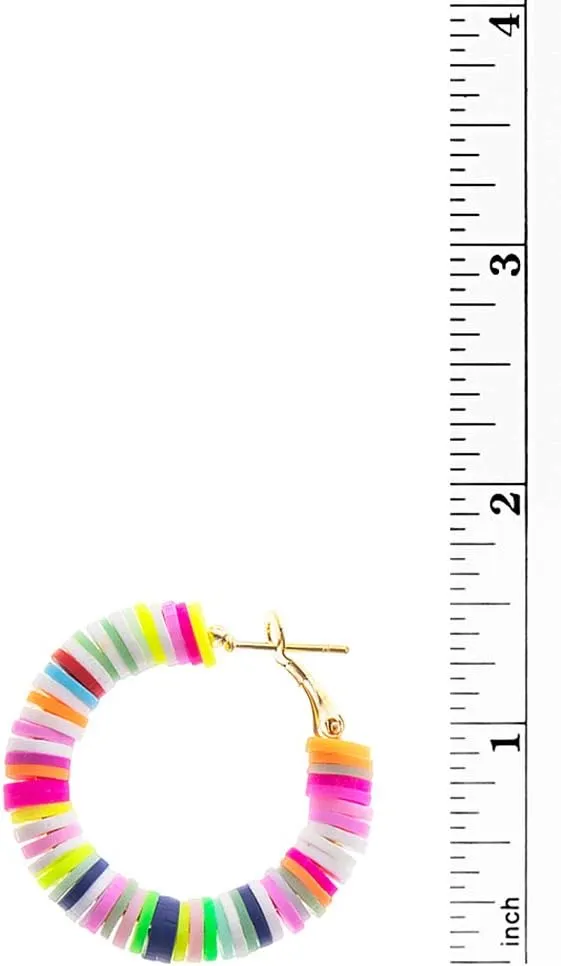 Rosemarie & Jubalee Women's Whimsical Colorful Rainbow Fimo Rubber Rings Hypoallergenic Hoop Earrings, 35mm-55mm
