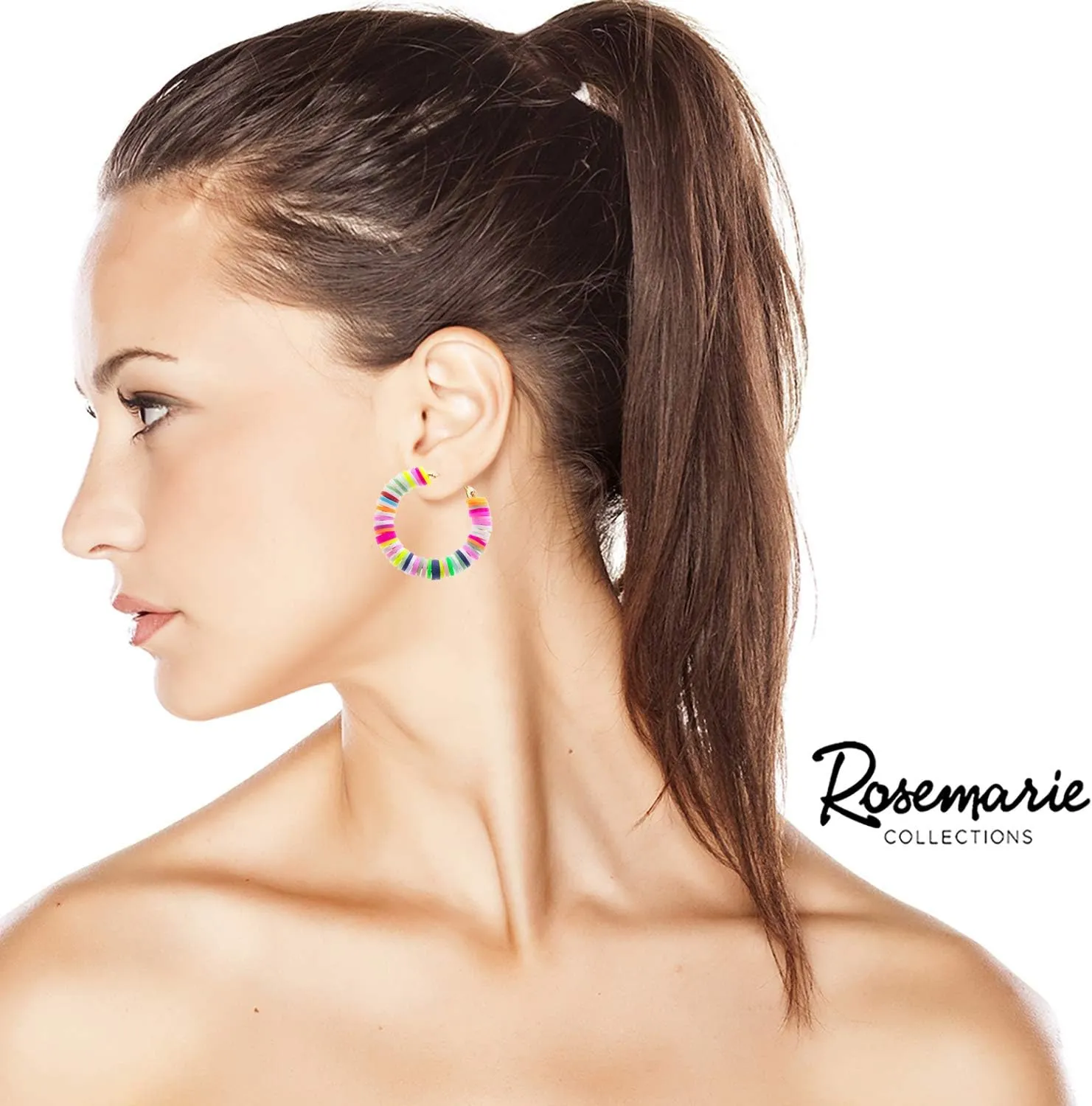 Rosemarie & Jubalee Women's Whimsical Colorful Rainbow Fimo Rubber Rings Hypoallergenic Hoop Earrings, 35mm-55mm