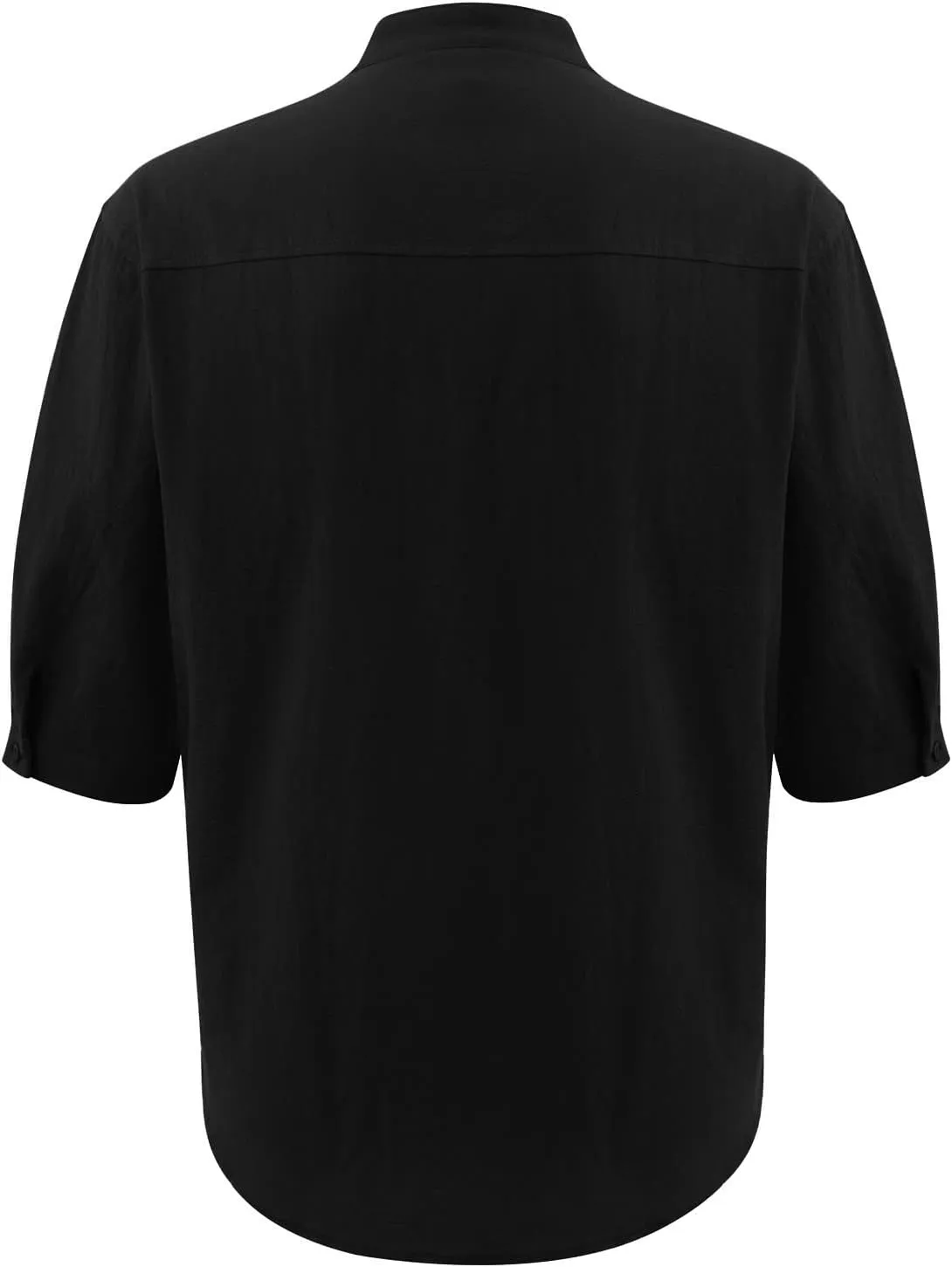 RTRDE Men's Linen Shirts Summer Stand-Up Collar Five-Point Mid-Sleeve Shirt Cotton Loose Solid Color Top Shirts