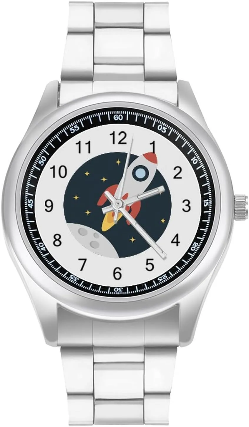 Sapce Rocket Stainless Steel Strap Simple Business Watches for Men Easy Reader Work Casual Watch