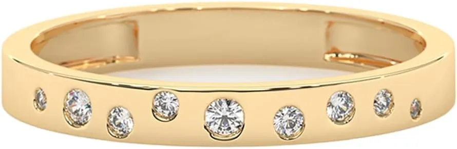 Scattered Petite Flush Set Round Moissanite Wedding Band for Women 2.5mm Dainty Celestial Half Eternity Moissanite Band Stackable Ring