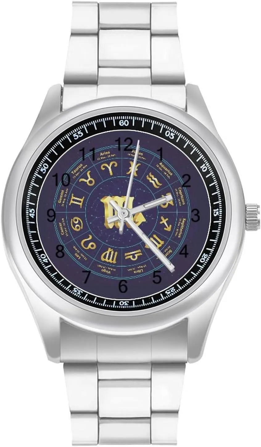 Scorpio in Circle Stainless Steel Strap Business Watches for Men Easy Reader Work Casual Watch