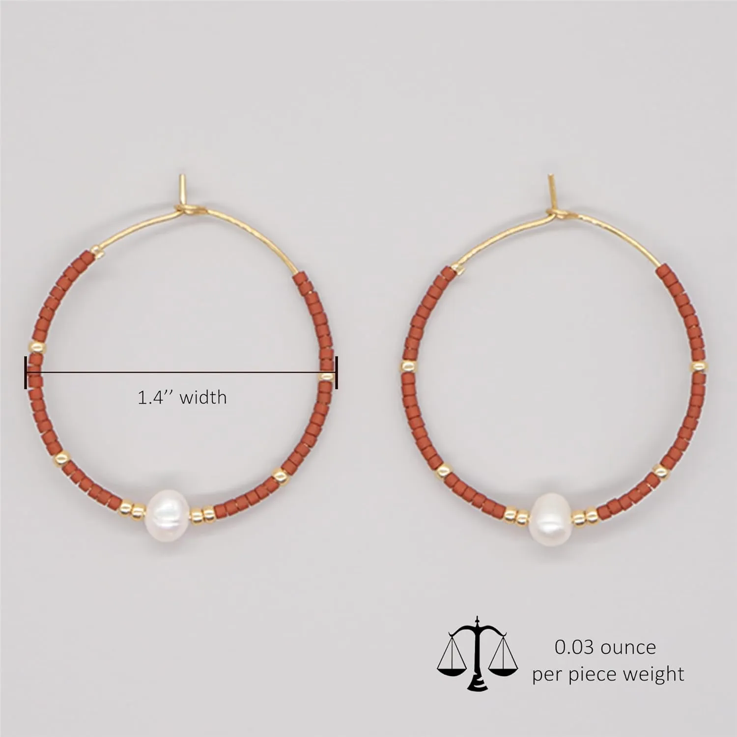 Seed Beaded Pearl Gold Hoop Earrings for Women, Boho Handmade Statement Colorful Beads Circle Earing Summer Beach Jewelry Gift.