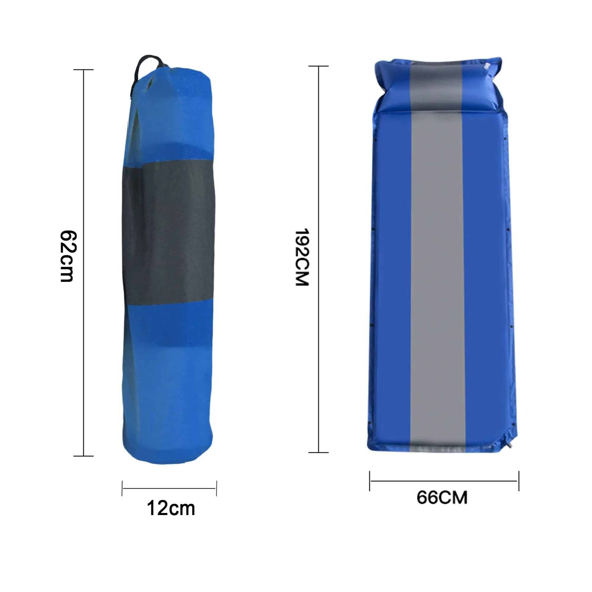 Self Inflating Mattress Sleeping Mat Air Bed Camping Camp Hiking Joinable Pillow - blue