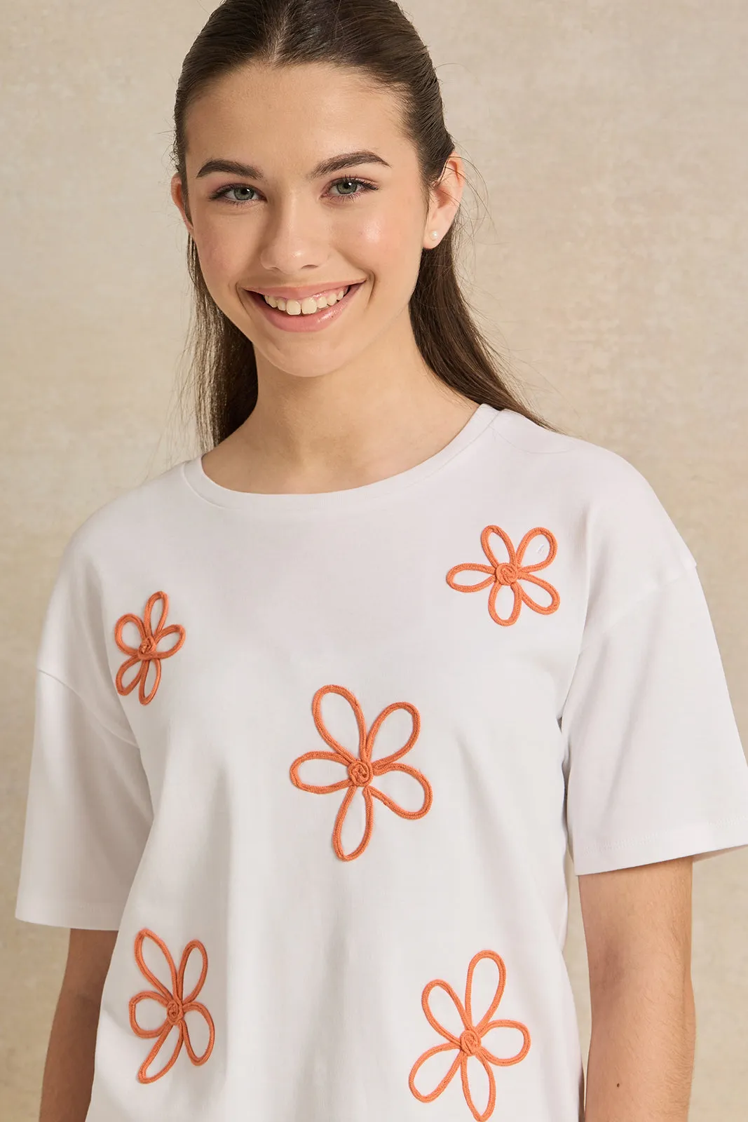 Senior Girls White Drop Shoulder T-Shirt