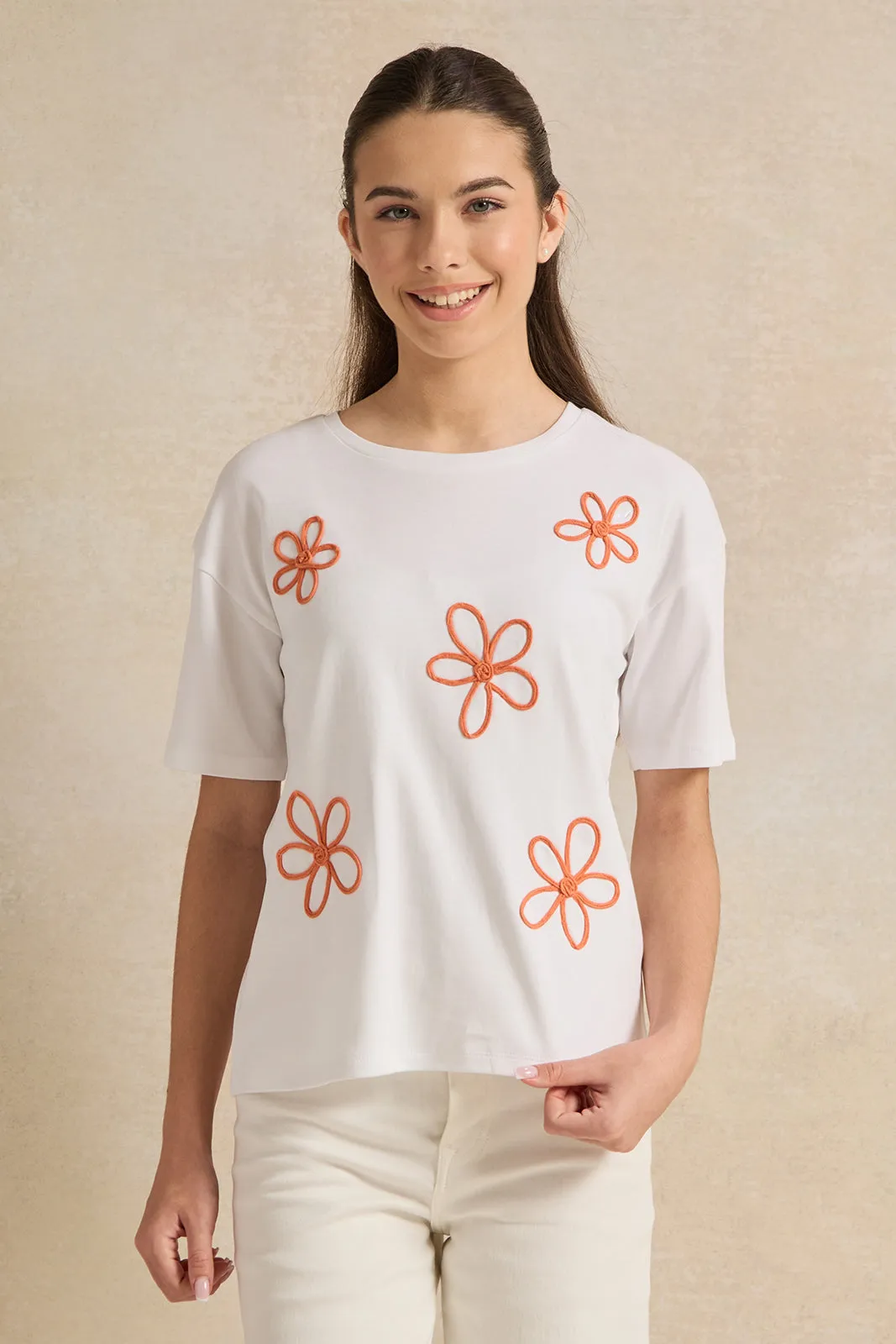 Senior Girls White Drop Shoulder T-Shirt