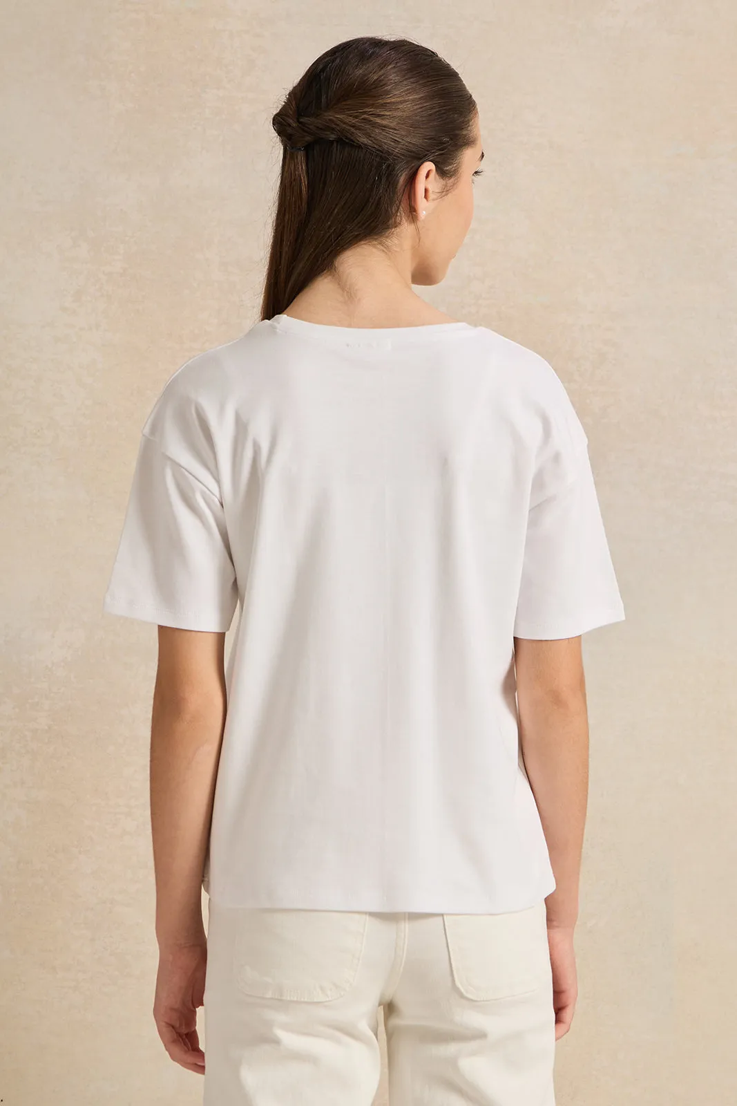 Senior Girls White Drop Shoulder T-Shirt