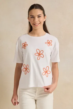 Senior Girls White Drop Shoulder T-Shirt