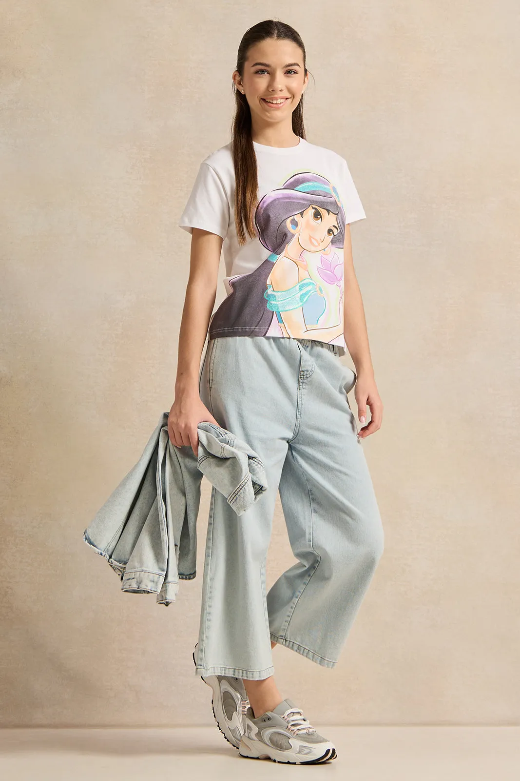 Senior Girls White Jasmine Print T-Shirt