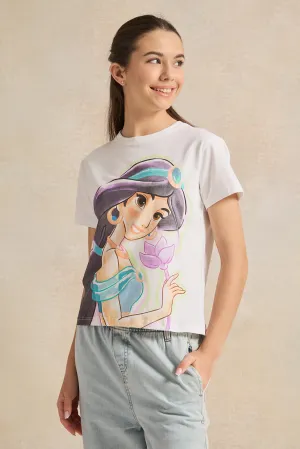 Senior Girls White Jasmine Print T-Shirt