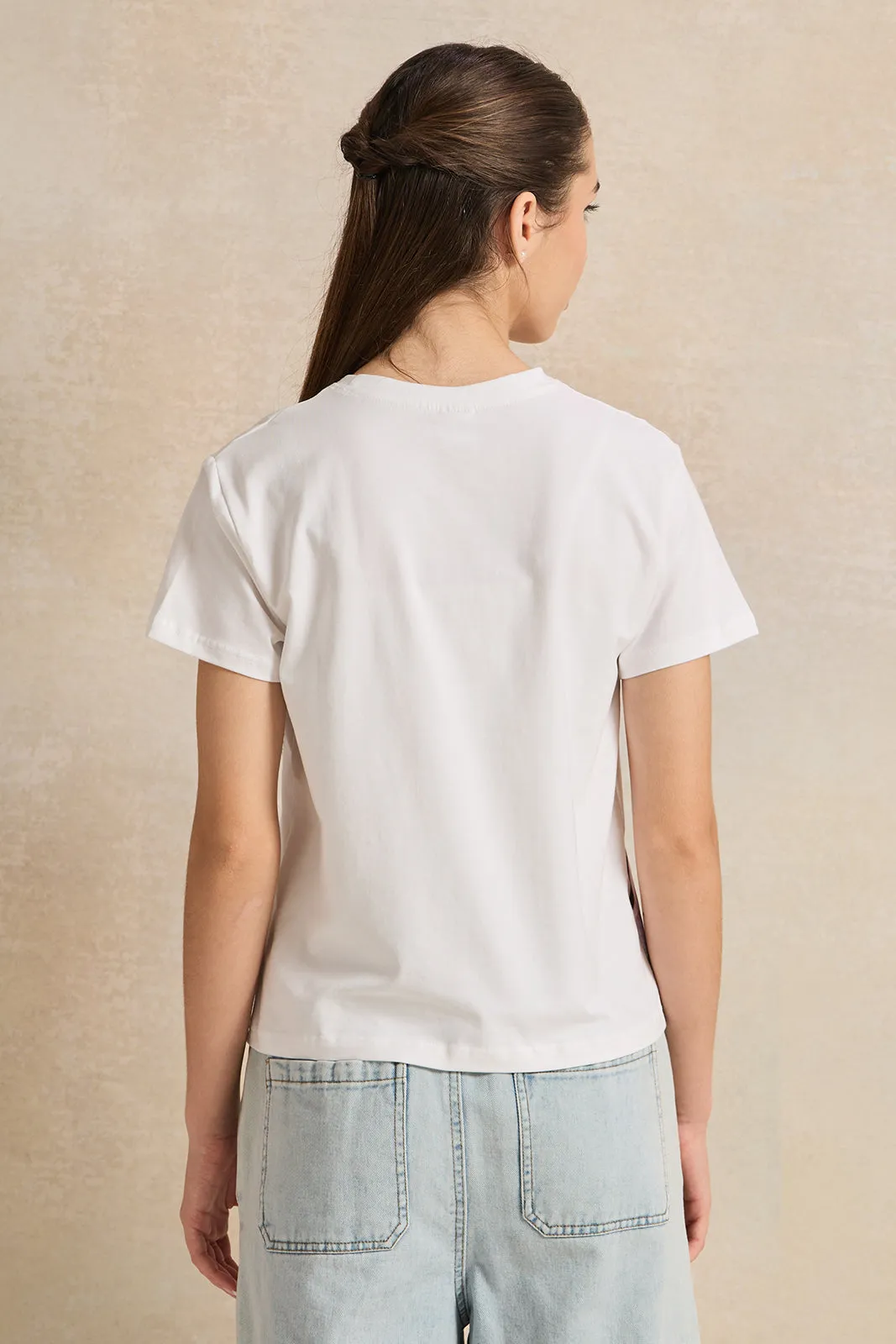 Senior Girls White Jasmine Print T-Shirt