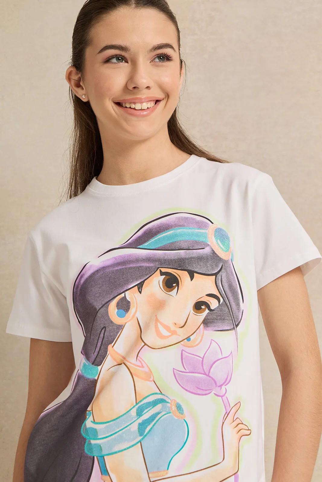 Senior Girls White Jasmine Print T-Shirt