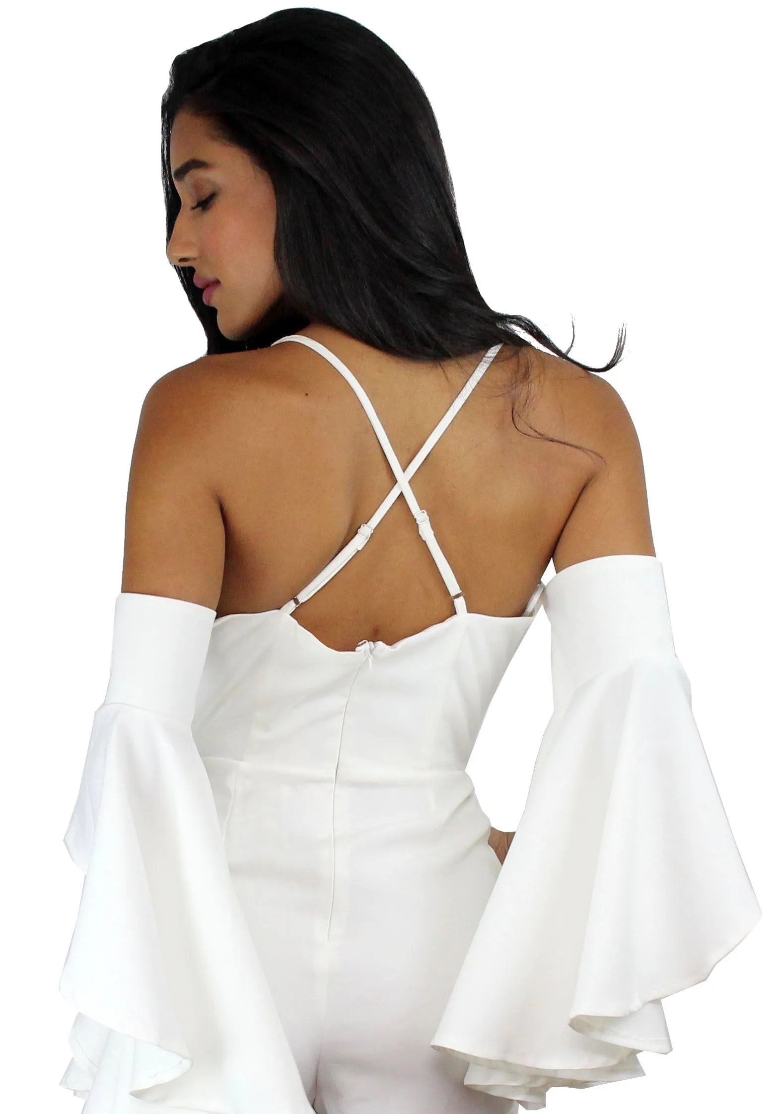 Sensation Ruffled White Off-the-Shoulder Jumpsuit