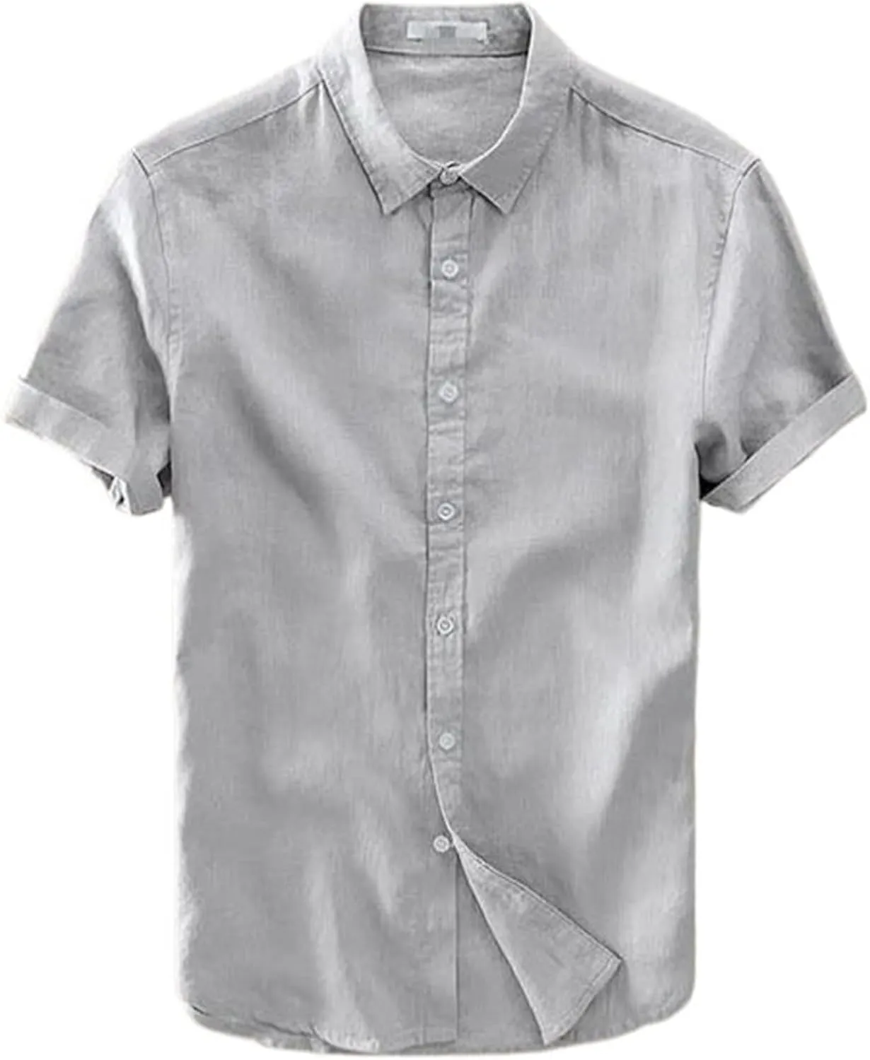 Short Sleeve Linen Shirt Men Turn-Down Collar Shirts Mens