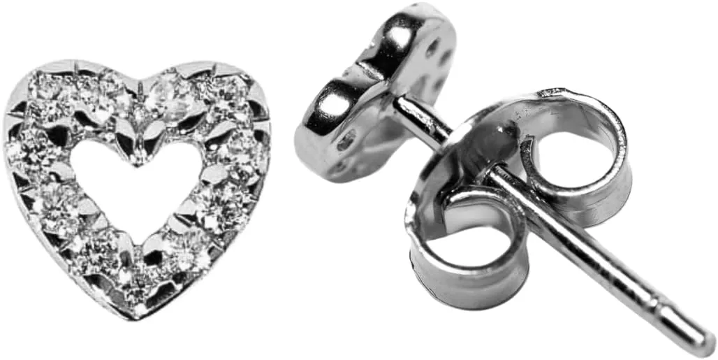 SILVER SMILE Sterling Silver Heart Diamond Stud Earrings for Women  Natural Diamond Pav Petite Heart Studs  Rhodium-Plated, Hypoallergenic & Tarnish-Resistant  Elegant Gift for He