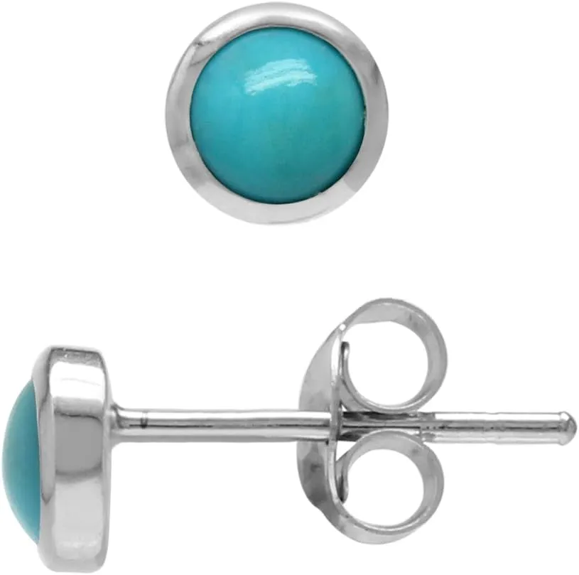 Silvershake 3MM Ultra Petite Bezel Set Cabochon Stone White Gold Plated or Yellow Gold Plated 925 Sterling Silver Second or Third Hole Minimalist Stud Earrings Jewelry for Girls Teen Women