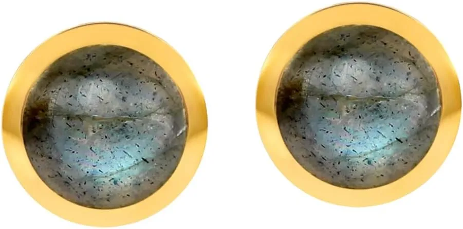 Silvershake 4MM Petite Round Shape Cabochon Gemstones White Gold Plated or Yellow Gold Plated 925 Sterling Silver Stud Post Birthstone Earrings Jewelry for Women or Teens Second or third Hole Piercing