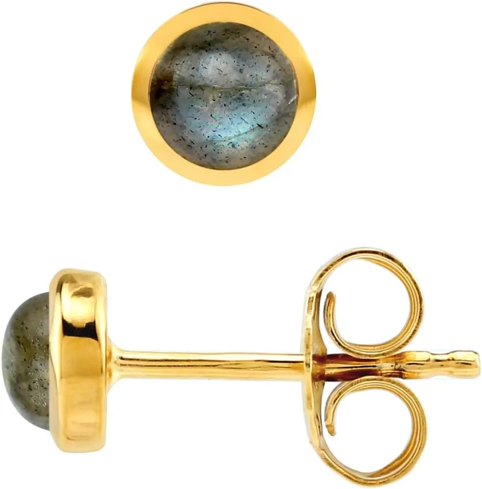 Silvershake 4MM Petite Round Shape Cabochon Gemstones White Gold Plated or Yellow Gold Plated 925 Sterling Silver Stud Post Birthstone Earrings Jewelry for Women or Teens Second or third Hole Piercing