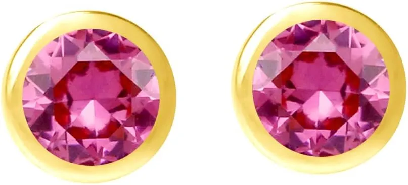 SilverShake 4MM Petite Round Shape Gemstone White Gold Plated or Yellow Gold Plated 925 Sterling Silver Bezel Set Minimalist Stud Earrings for Second or Third Hole Unisex Birthstone