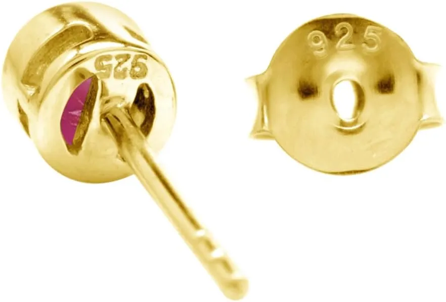 SilverShake 4MM Petite Round Shape Gemstone White Gold Plated or Yellow Gold Plated 925 Sterling Silver Bezel Set Minimalist Stud Earrings for Second or Third Hole Unisex Birthstone