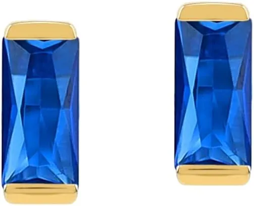 Silvershake 5X2.5mm Petite Baguette Shape Birthstone Gemstone White Gold Plated or Yellow Gold Plated 925 Sterling Silver Minimalist Stud Post Earrings Jewelry for Women