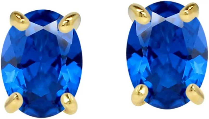 Silvershake 5X4mm Petite Oval Shape Birthstone Gemstones White Gold Plated or Yellow Gold Plated 925 Sterling Silver Stud Earrings Jewelry for Women or Teens First or Second Hole Piercing