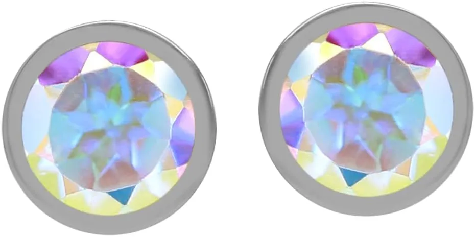 Silvershake Petite 5MM Round Shape Gemstones White Gold Plated 14K 18K Yellow Gold Plated 925 Sterling Silver Bezel Set Birthstone Stud Post Earrings Jewelry for Women and Teens