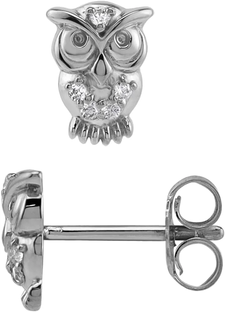 Silvershake Petite Gemstone White Gold Plated or Yellow Gold Plated 925 Sterling Silver Wise Owl Casual Stud Earrings Jewelry for Women or Teens