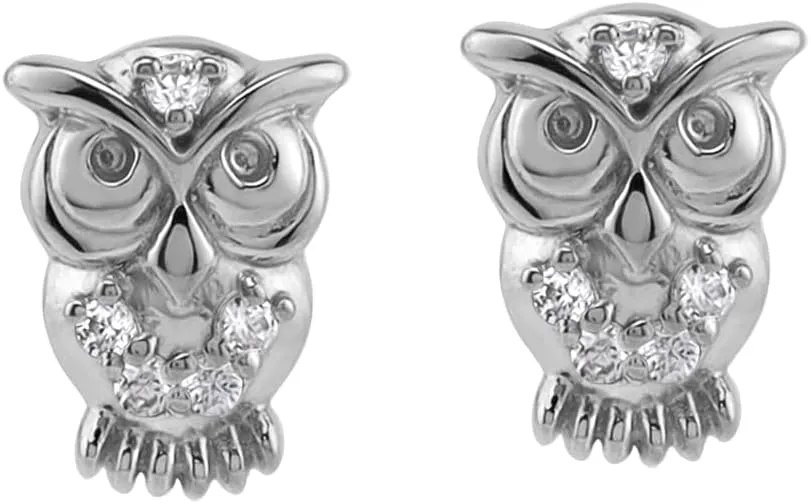 Silvershake Petite Gemstone White Gold Plated or Yellow Gold Plated 925 Sterling Silver Wise Owl Casual Stud Earrings Jewelry for Women or Teens