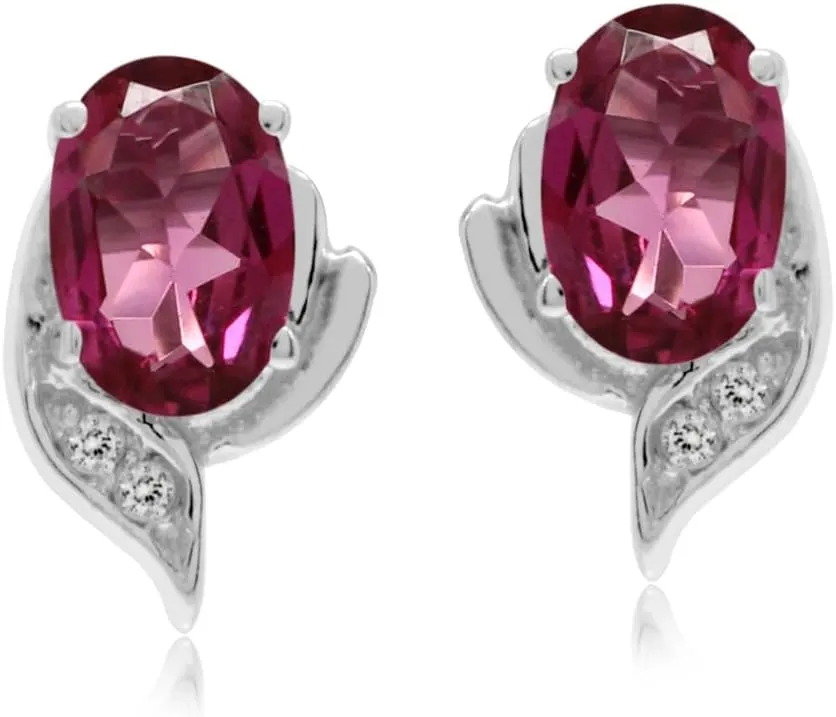 Silvershake Petite Natural Pink Tourmaline and White Topaz 925 Sterling Silver Stud Earrings