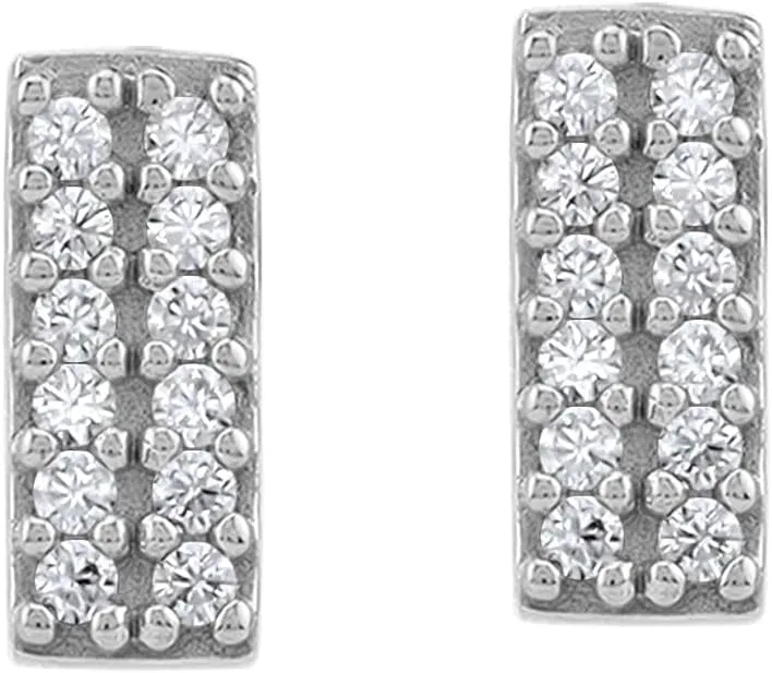Silvershake Petite White Gold Plated or Yellow Gold Plated 925 Sterling Silver Minimalist Rectangle Design Geometric Trendy Chic Stud Gemstone Earrings Jewelry for Women