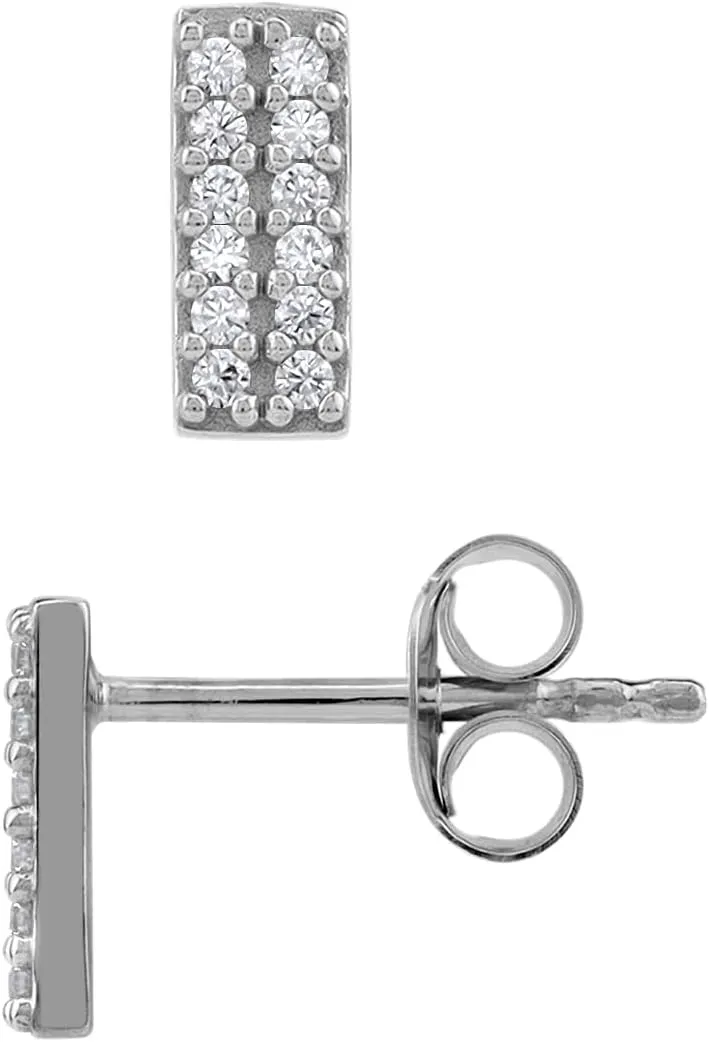 Silvershake Petite White Gold Plated or Yellow Gold Plated 925 Sterling Silver Minimalist Rectangle Design Geometric Trendy Chic Stud Gemstone Earrings Jewelry for Women