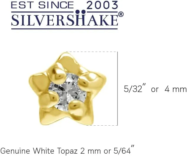 Silvershake Ultra Petite 2MM Genuine Round Shape Gemstones White Gold Plated or Yellow Gold Plated 925 Sterling Silver Star Stud Earrings Jewelry for Women Teens Girls Second or Third Hole Piercing
