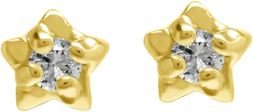Silvershake Ultra Petite 2MM Genuine Round Shape Gemstones White Gold Plated or Yellow Gold Plated 925 Sterling Silver Star Stud Earrings Jewelry for Women Teens Girls Second or Third Hole Piercing