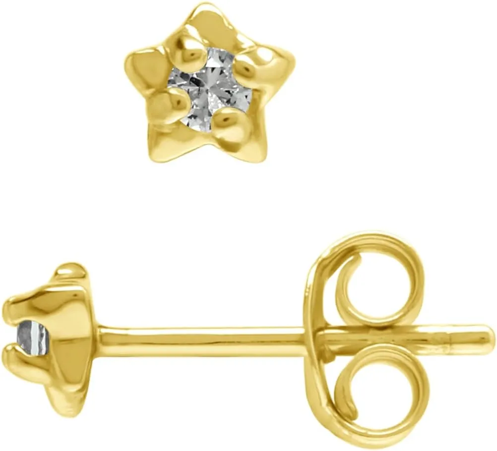 Silvershake Ultra Petite 2MM Genuine Round Shape Gemstones White Gold Plated or Yellow Gold Plated 925 Sterling Silver Star Stud Earrings Jewelry for Women Teens Girls Second or Third Hole Piercing