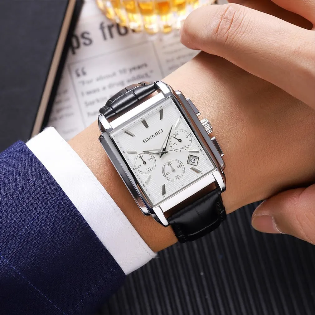 SKMEI Square Watch for Men Business Stainless Dress Fashion Chronograph Waterproof Luxury Analog Simple Fathers Dad Gifts Gold Black Wrist Watches