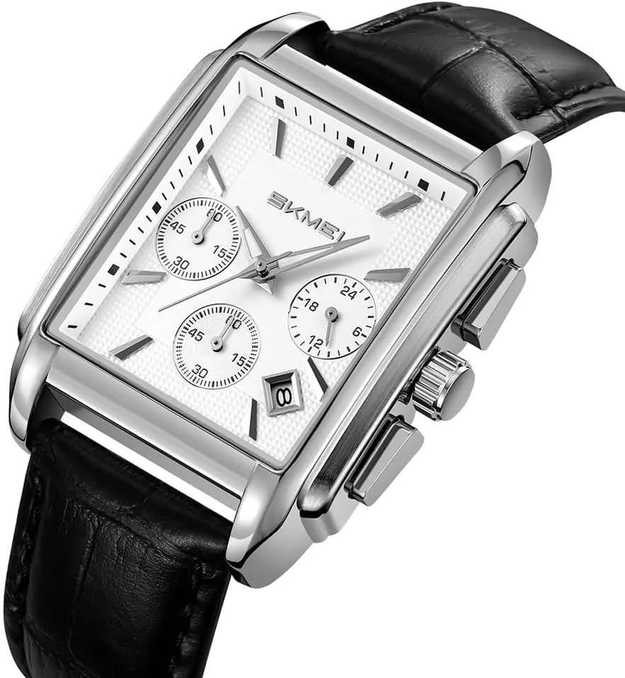 SKMEI Square Watch for Men Business Stainless Dress Fashion Chronograph Waterproof Luxury Analog Simple Fathers Dad Gifts Gold Black Wrist Watches