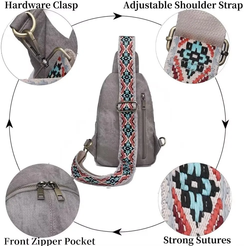 Sling Bag for Women Crossbody Purse Vegan Leather Crossbody Bags Fanny Pack Purse Backpack Over Shoulder Bag with Adjustable Guitar Strap for Travel, Grey
