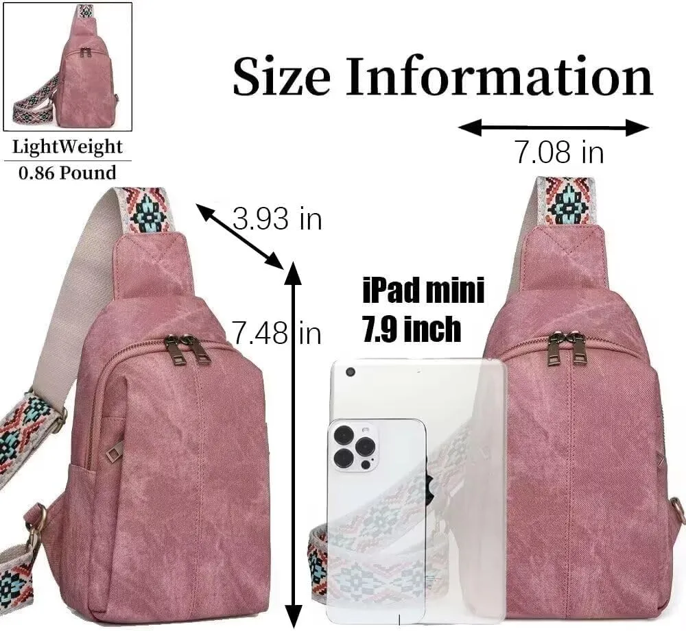 Sling Bag for Women Crossbody Purse Vegan Leather Crossbody Bags Fanny Pack Purse Backpack Over Shoulder Bag with Adjustable Guitar Strap for Travel, Pink