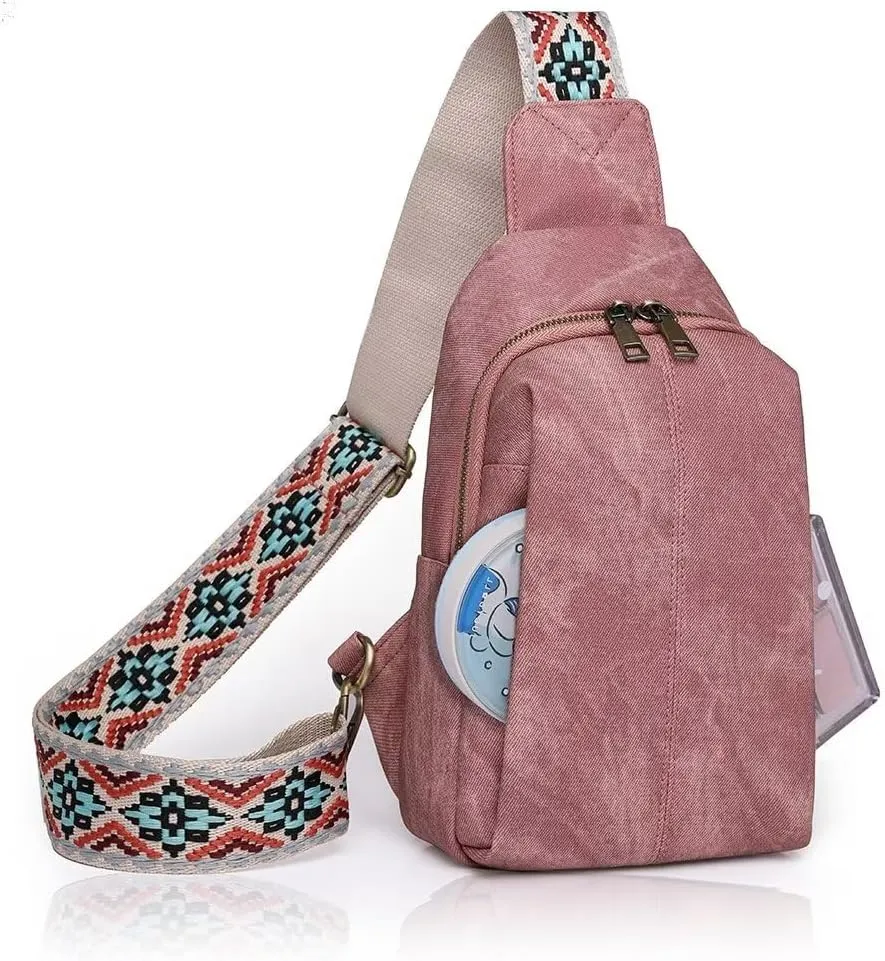 Sling Bag for Women Crossbody Purse Vegan Leather Crossbody Bags Fanny Pack Purse Backpack Over Shoulder Bag with Adjustable Guitar Strap for Travel, Pink